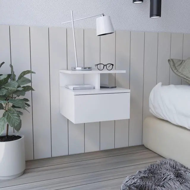 Main image of Floating Nightstand Flopini, One Drawer, White Finish