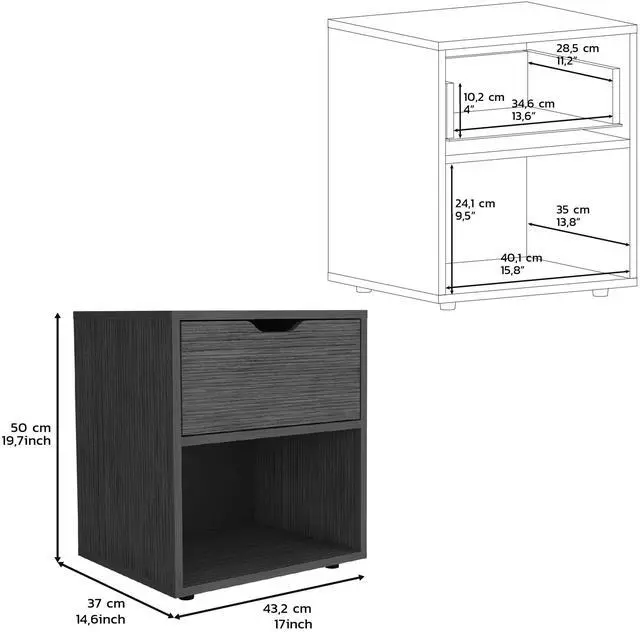 Alt view image 7 of 7 - 19.7" H Nightstand End Table with Open Shelf,Ligth Gray