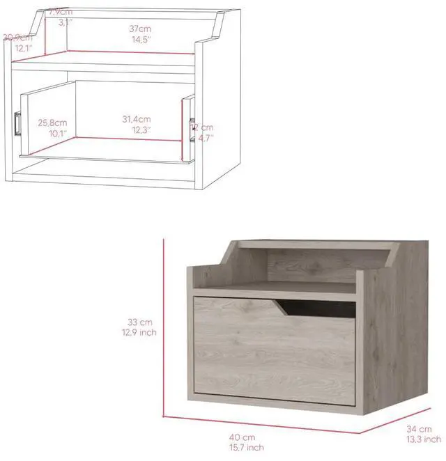 Alt view image 5 of 7 - Floating Nightstand Chester, Bedroom, Light Gray