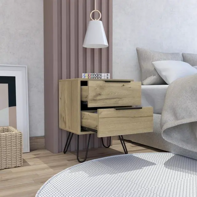 Alt view image 2 of 7 - Light Oak 2-Drawer Rectangle Nightstand