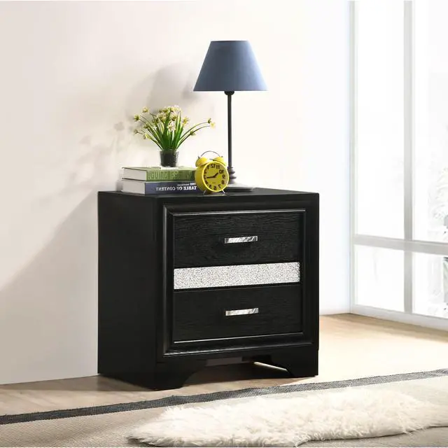 Main image of Black 2-drawer Nightstand with Hidden Jewelry Tray