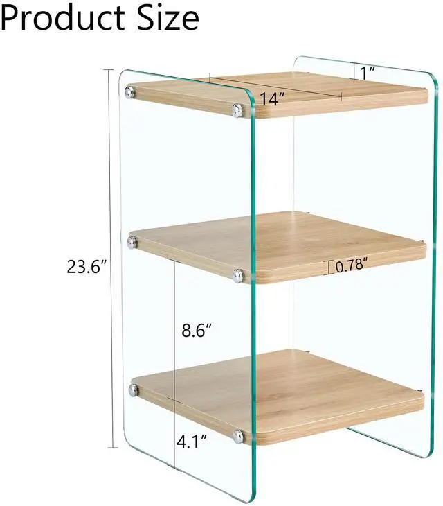 Alt view image 4 of 7 - Three levels of bedside tables. The board surface is MDF, with wood grain stickers, and both sides are transparent tempered glass. The design is simple and generous, with storage function.W1512P285040