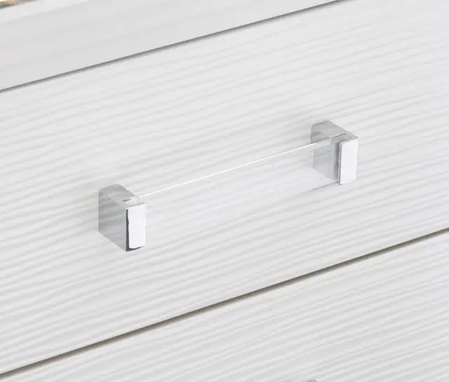 Alt view image 4 of 7 - Glamorous White Silver Finish 1pc Nightstand of 2x Drawers Acrylic Bar Pulls Stylish Bedroom Furniture
