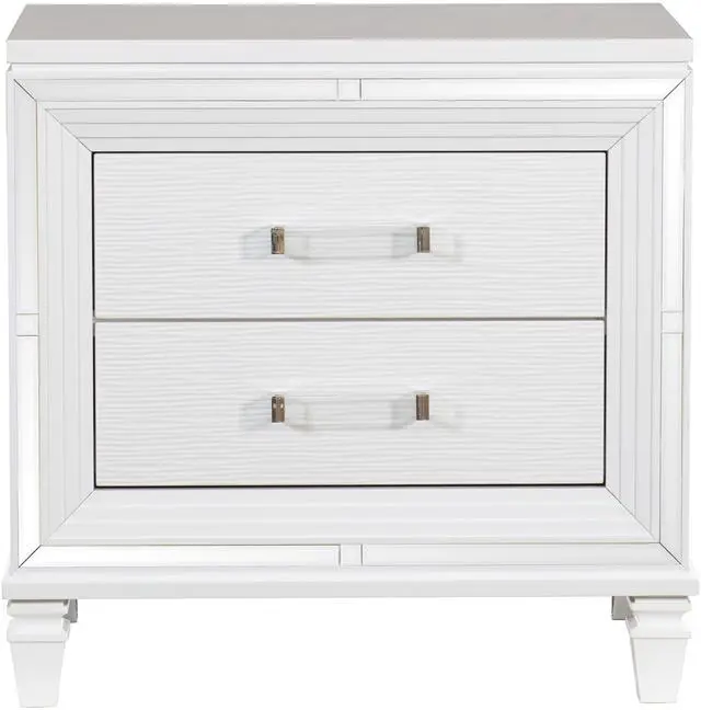 Alt view image 2 of 7 - Glamorous White Silver Finish 1pc Nightstand of 2x Drawers Acrylic Bar Pulls Stylish Bedroom Furniture