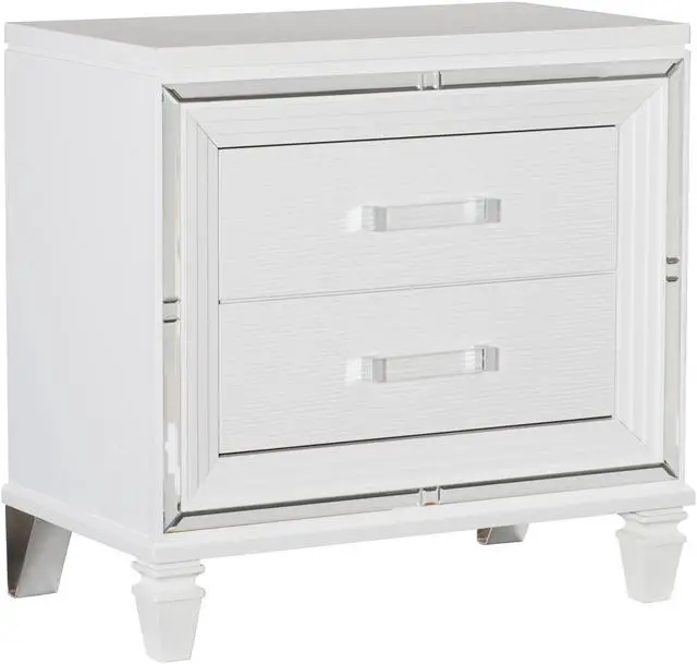 Alt view image 3 of 7 - Glamorous White Silver Finish 1pc Nightstand of 2x Drawers Acrylic Bar Pulls Stylish Bedroom Furniture