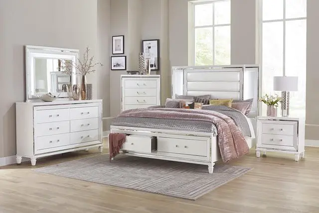 Alt view image 7 of 7 - Glamorous White Silver Finish 1pc Nightstand of 2x Drawers Acrylic Bar Pulls Stylish Bedroom Furniture