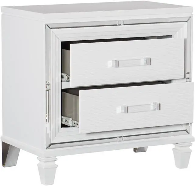 Alt view image 5 of 7 - Glamorous White Silver Finish 1pc Nightstand of 2x Drawers Acrylic Bar Pulls Stylish Bedroom Furniture