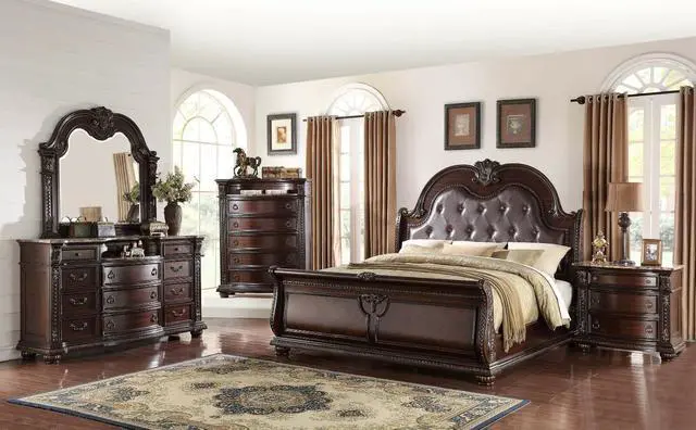 Alt view image 7 of 7 - 1Pc Traditional Style End Table 3-Drawer Nightstand with Marble Top Rich Brown Cherry Finish Solid Wood Wooden Bedroom