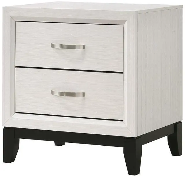 Main image of Contemporary 2-Drawer Nightstand End Table White Finish Two Storage Drawers Metal Handles Bedroom Living Room Wooden Furniture