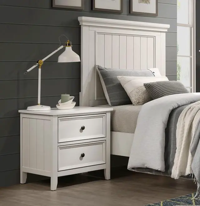 Main image of Classic White Finish Bedroom Nightstand of 2 Drawers Storage 1pc Modern Furniture Farmhouse Style Bedside Table