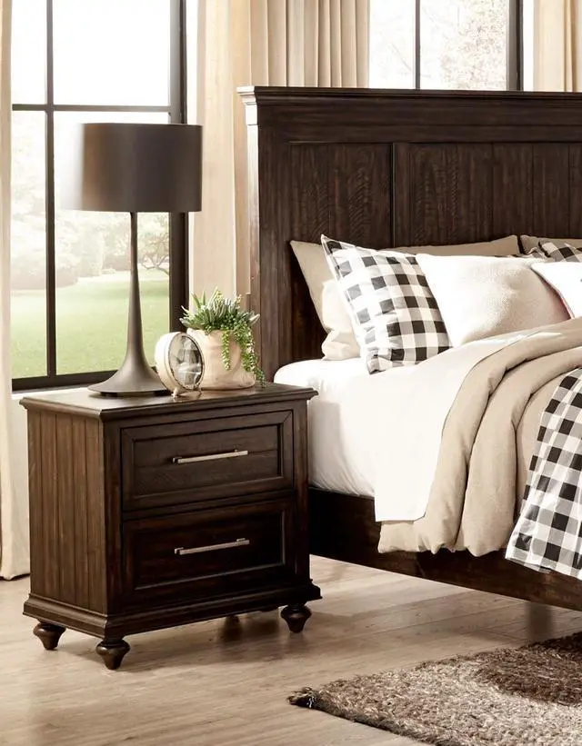 Alt view image 2 of 7 - Solid Transitional Style Bedroom 1pc Nightstand of 2 Drawers Traditional Framing Driftwood Charcoal Finish Wooden Furniture