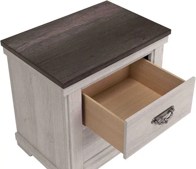 Alt view image 3 of 5 - 1pc Farmhouse Style Two Drawer Night Stand Nightstand End Table Beige Finish Rustic Bedroom Solid Wood Wooden Furniture