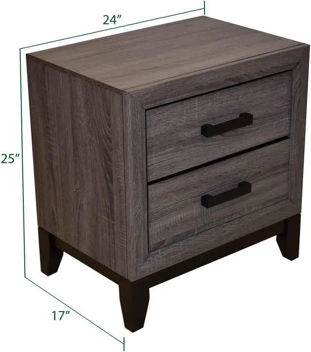 Alt view image 4 of 7 - Contemporary Style 2-Drawer Nightstand Made with Wood in Gray