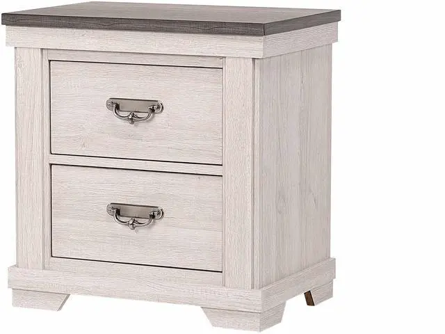 Alt view image 2 of 5 - 1pc Farmhouse Style Two Drawer Night Stand Nightstand End Table Beige Finish Rustic Bedroom Solid Wood Wooden Furniture