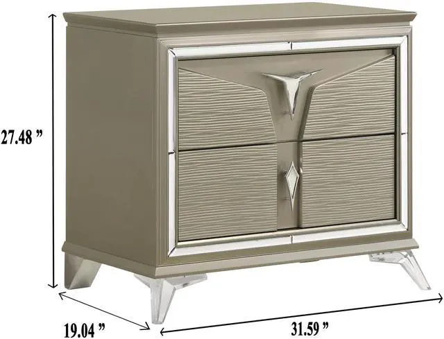 Alt view image 4 of 5 - Modern Style 2-Drawer Nightstand Made with Wood & Mirrored Accents