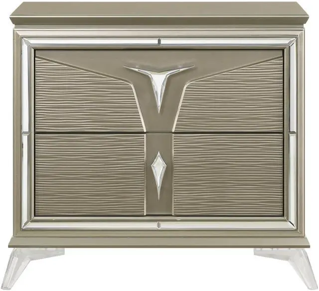 Main image of Modern Style 2-Drawer Nightstand Made with Wood & Mirrored Accents