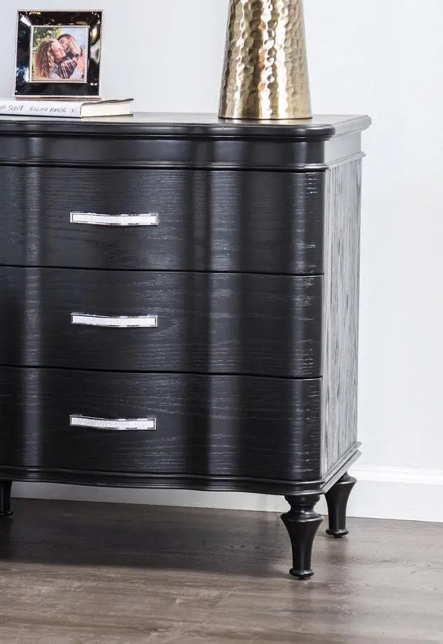 Alt view image 2 of 7 - 1pc Nightstand Exquisite Bedroom Black Solidwood Turned Wood Legs Bedside Table Furniture Curved Front Panels