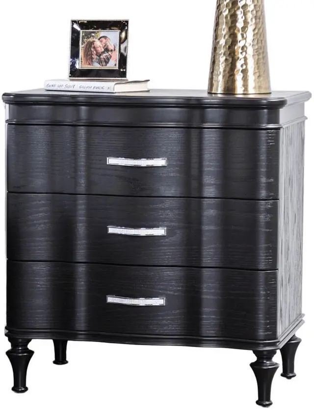 Alt view image 3 of 7 - 1pc Nightstand Exquisite Bedroom Black Solidwood Turned Wood Legs Bedside Table Furniture Curved Front Panels