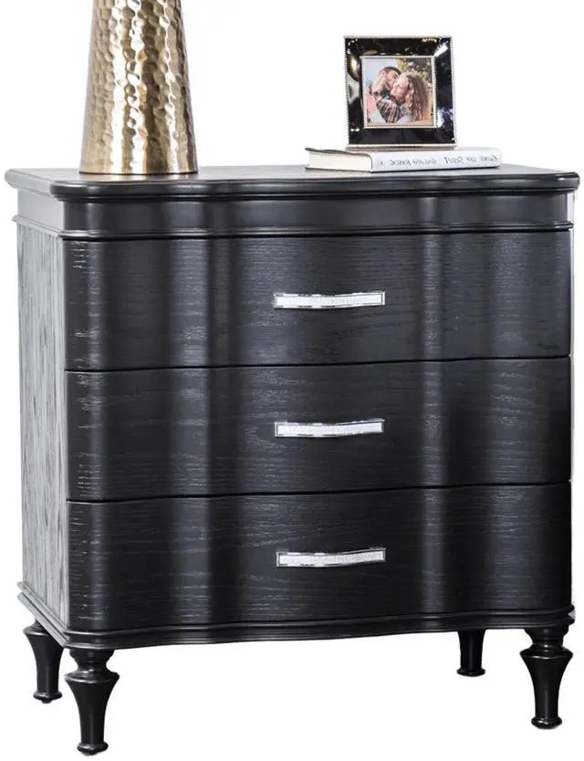 Alt view image 4 of 7 - 1pc Nightstand Exquisite Bedroom Black Solidwood Turned Wood Legs Bedside Table Furniture Curved Front Panels