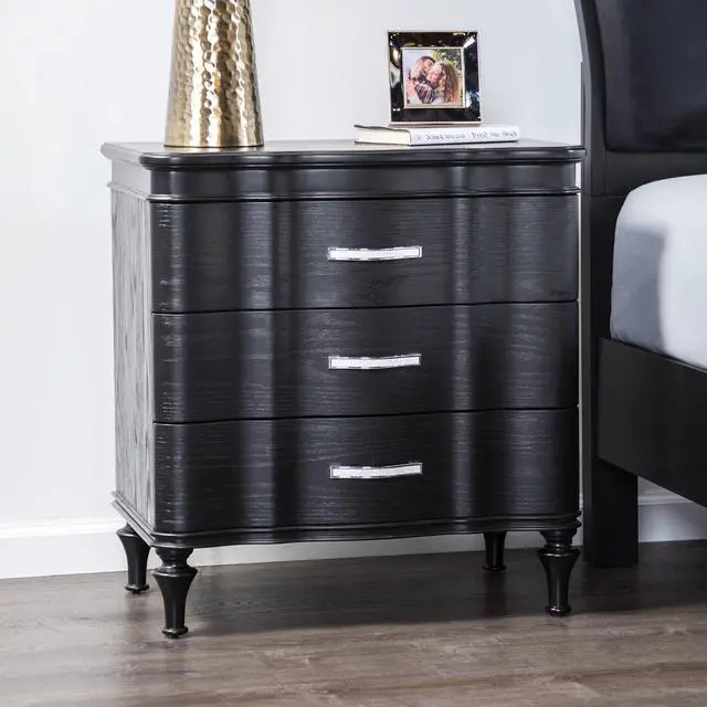 Alt view image 5 of 7 - 1pc Nightstand Exquisite Bedroom Black Solidwood Turned Wood Legs Bedside Table Furniture Curved Front Panels