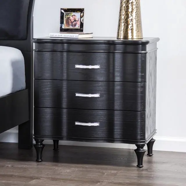 Alt view image 7 of 7 - 1pc Nightstand Exquisite Bedroom Black Solidwood Turned Wood Legs Bedside Table Furniture Curved Front Panels