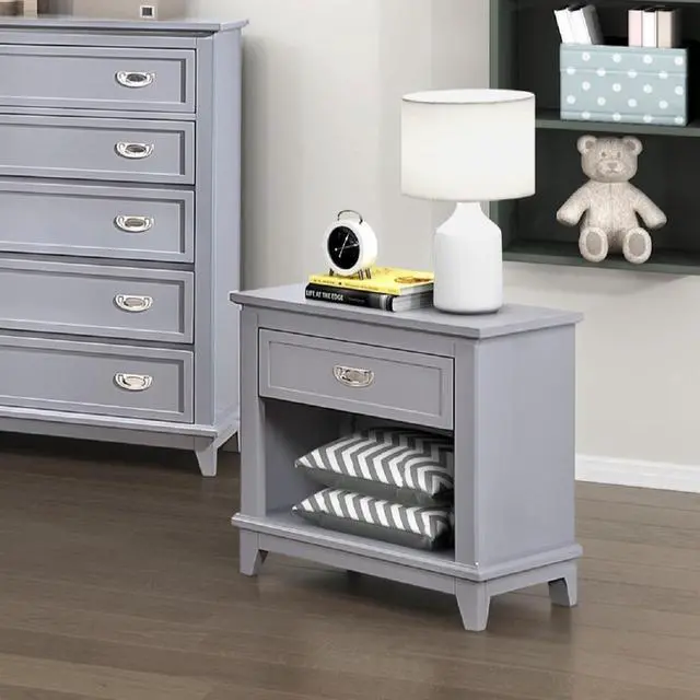 Alt view image 7 of 7 - Gray Finish 1pc Nightstand with Storage Drawer Bottom Shelf Classic Style Bedroom Furniture