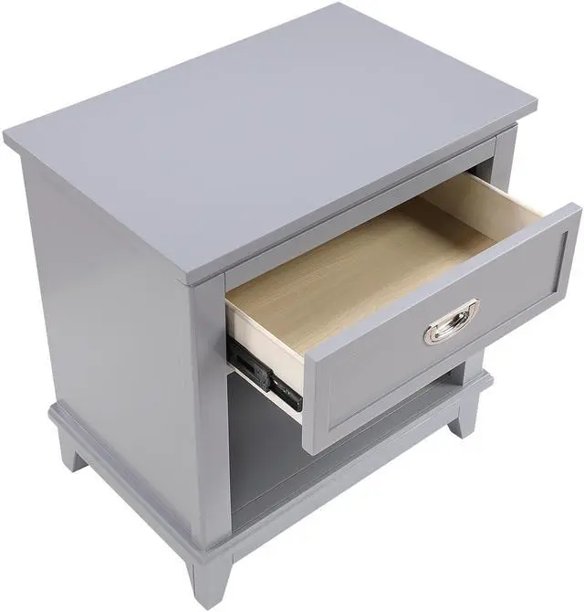 Alt view image 4 of 7 - Gray Finish 1pc Nightstand with Storage Drawer Bottom Shelf Classic Style Bedroom Furniture