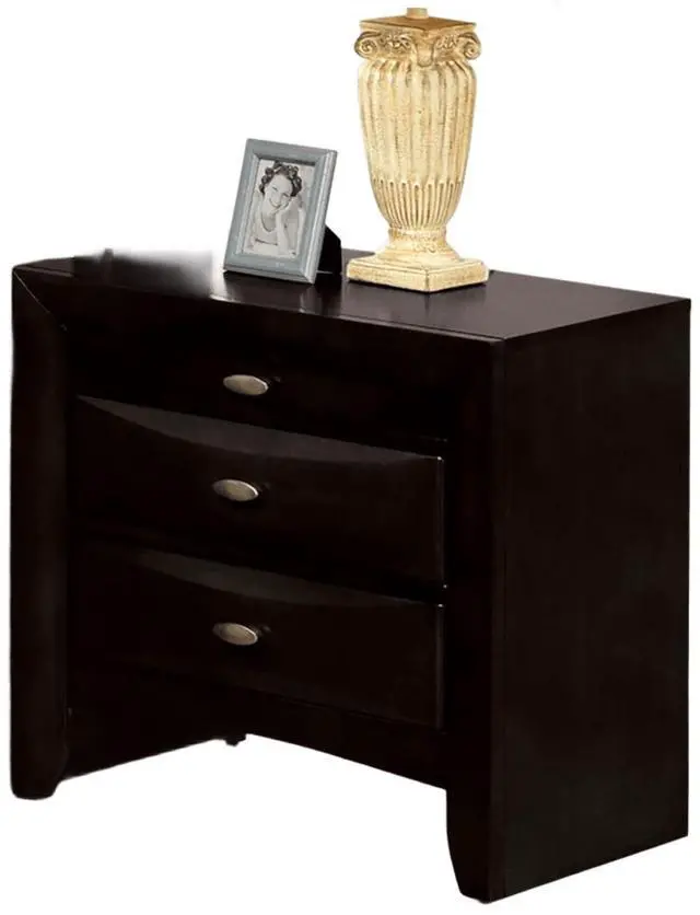 Alt view image 4 of 7 - Black Color Simple Contemporary 1pc Nightstand Solid wood Bedside Table Knob Pulls 2-Drawers Bedside Table