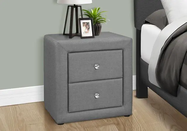 Alt view image 4 of 7 - Nightstand, Nightstand, End, Side, Lamp, Storage Drawer, Bedroom, Upholstered, Grey Linen Look, Transitional