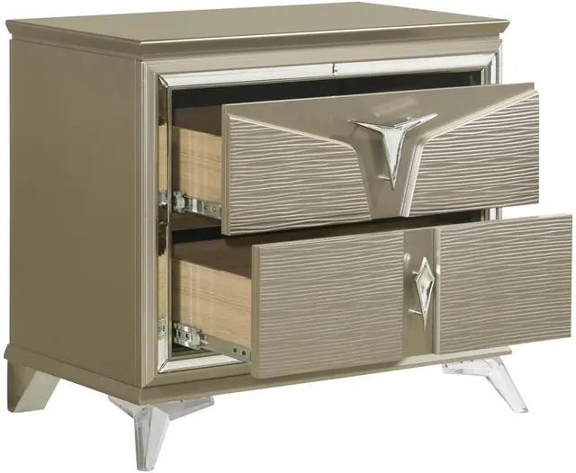 Alt view image 2 of 5 - Modern Style 2-Drawer Nightstand Made with Wood & Mirrored Accents