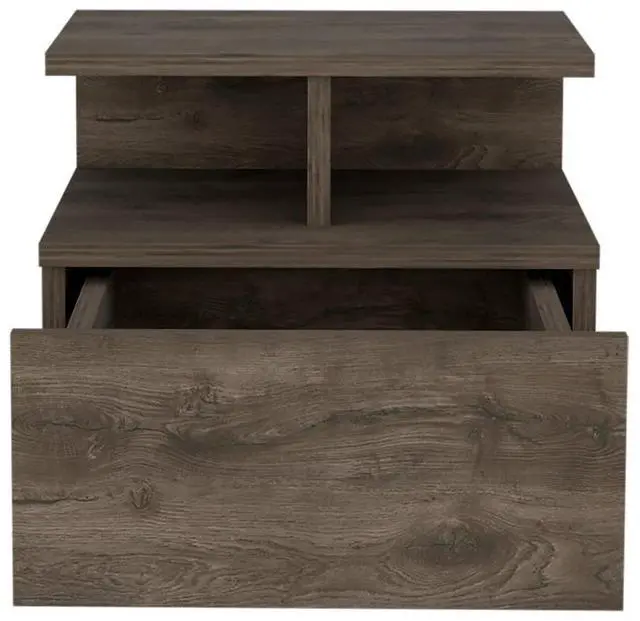 Alt view image 4 of 7 - Floating Nightstand 12"H, Wall Mounted with Single Drawer and 2-Tier Shelf, Dark Walnut