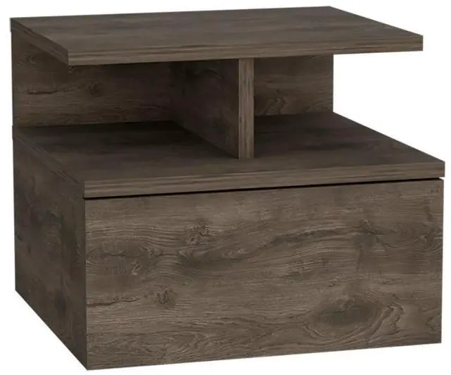 Alt view image 3 of 7 - Floating Nightstand 12"H, Wall Mounted with Single Drawer and 2-Tier Shelf, Dark Walnut