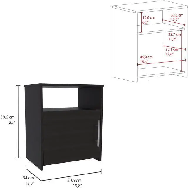 Alt view image 3 of 7 - Nightstand Cuarzz, One Cabinet, Black Wengue Finish