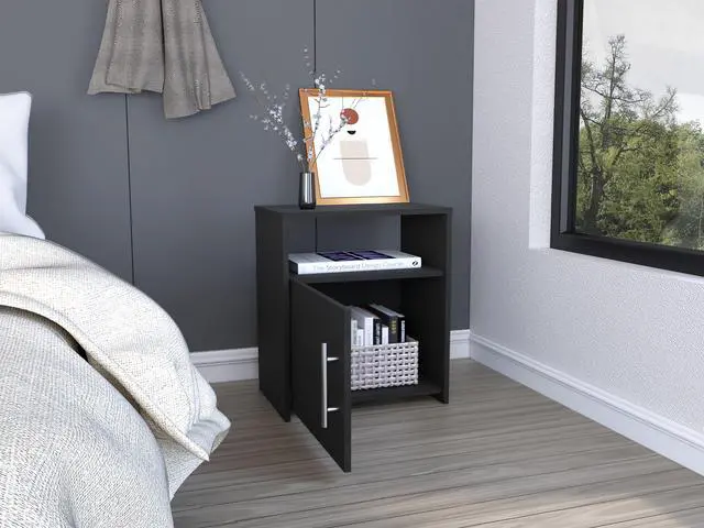 Alt view image 4 of 7 - Nightstand Cuarzz, One Cabinet, Black Wengue Finish