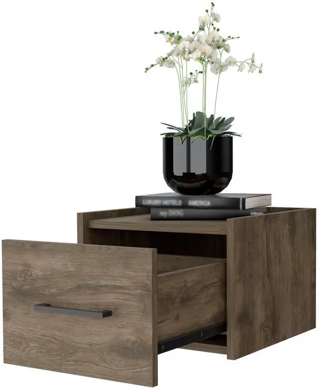 Alt view image 5 of 7 - Dark Brown Wall-Mounted Floating Nightstand