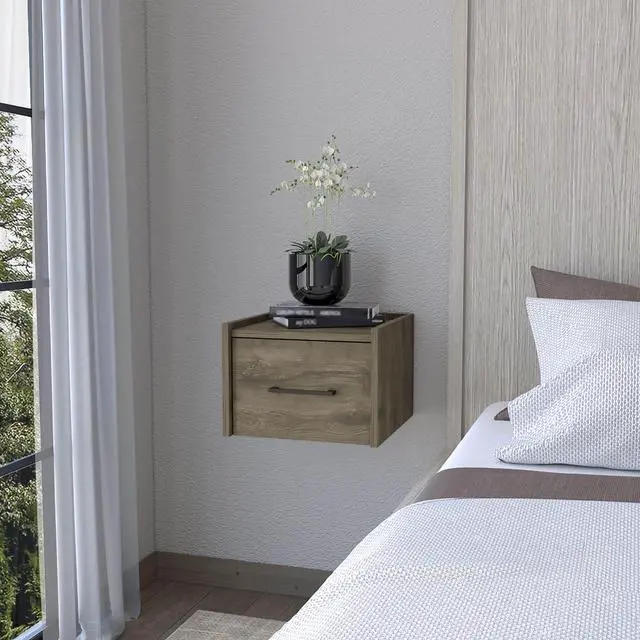Alt view image 7 of 7 - Dark Brown Wall-Mounted Floating Nightstand