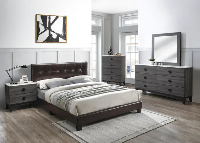 Alt view image 5 of 6 - Bedroom Furniture Contemporary Look Grey Color Nightstand Drawers Bed Side Table plywood