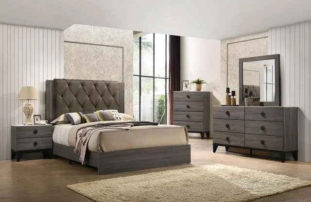 Alt view image 6 of 6 - Bedroom Furniture Contemporary Look Grey Color Nightstand Drawers Bed Side Table plywood