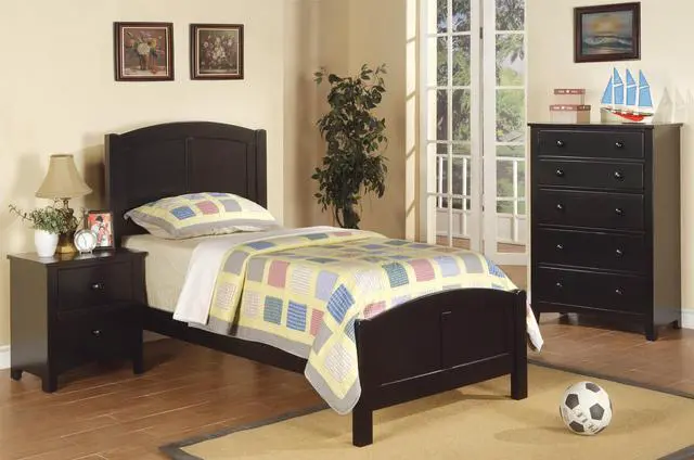 Alt view image 4 of 5 - Black Finish Nightstand 2-Drawers Pine Veneer MDF Wooden 1pc Modern Nightstand
