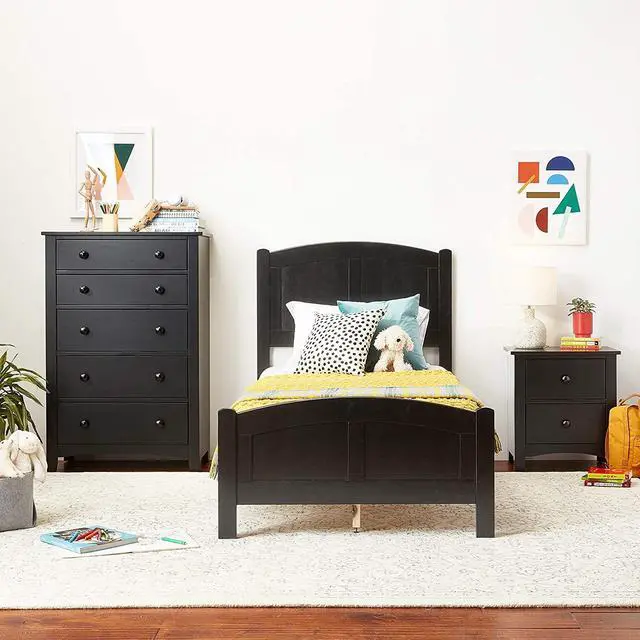 Alt view image 5 of 5 - Black Finish Nightstand 2-Drawers Pine Veneer MDF Wooden 1pc Modern Nightstand