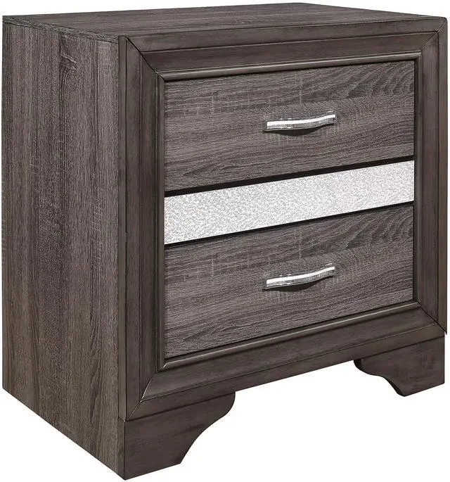 Main image of Glamorous Two-Tone Finish Nightstand Hidden Jewelry Drawer Polish Chrome Bar Bedroom Furniture