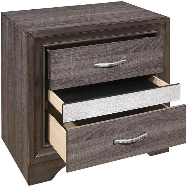 Alt view image 3 of 7 - Glamorous Two-Tone Finish Nightstand Hidden Jewelry Drawer Polish Chrome Bar Bedroom Furniture
