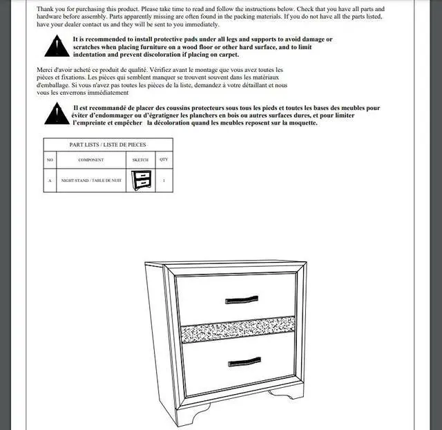Alt view image 7 of 7 - Glamorous Two-Tone Finish Nightstand Hidden Jewelry Drawer Polish Chrome Bar Bedroom Furniture