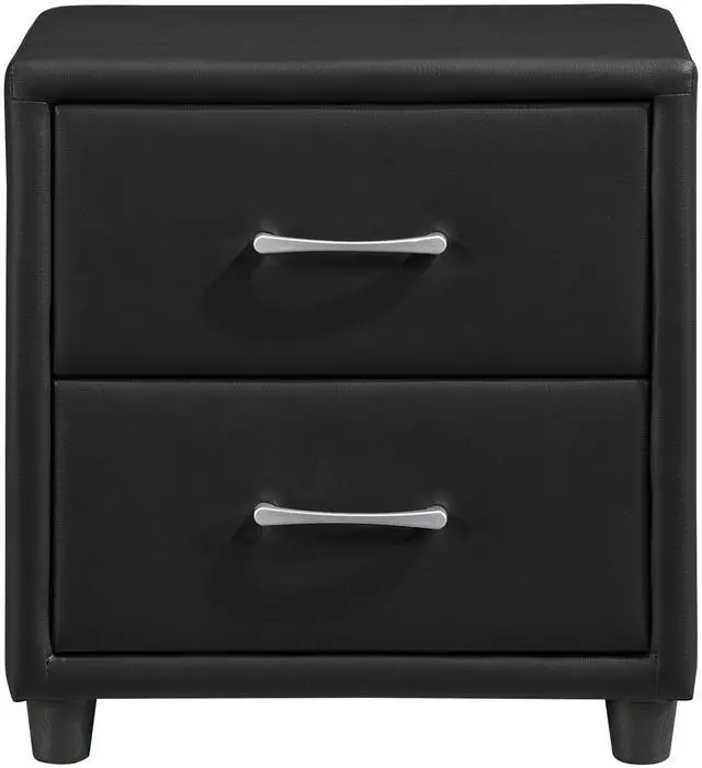 Alt view image 3 of 7 - Contemporary Durable Black Faux Leather Covering 1pc Nightstand of Drawers Silver Tone Bar Pulls Stylish Furniture