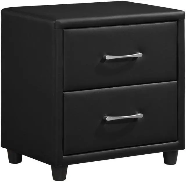 Alt view image 4 of 7 - Contemporary Durable Black Faux Leather Covering 1pc Nightstand of Drawers Silver Tone Bar Pulls Stylish Furniture
