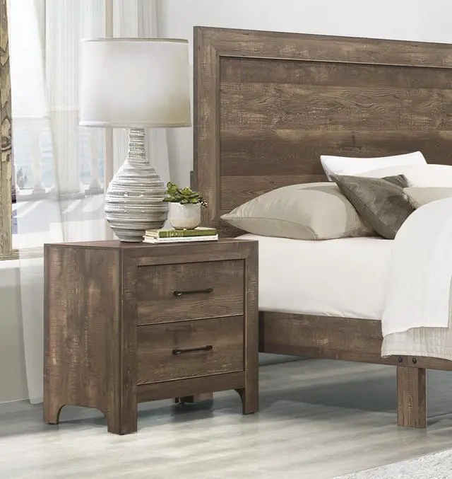 Alt view image 4 of 7 - Simple Look Rustic Brown Finish 1pc Nightstand of Drawers Black Metal Hardware Bedroom Furniture
