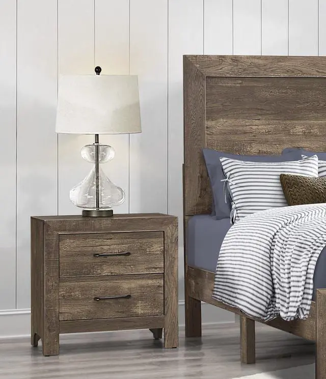 Alt view image 5 of 7 - Simple Look Rustic Brown Finish 1pc Nightstand of Drawers Black Metal Hardware Bedroom Furniture