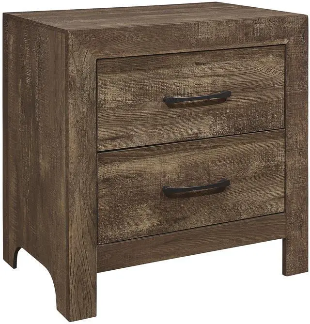 Alt view image 2 of 7 - Simple Look Rustic Brown Finish 1pc Nightstand of Drawers Black Metal Hardware Bedroom Furniture