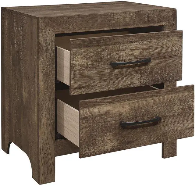 Alt view image 3 of 7 - Simple Look Rustic Brown Finish 1pc Nightstand of Drawers Black Metal Hardware Bedroom Furniture