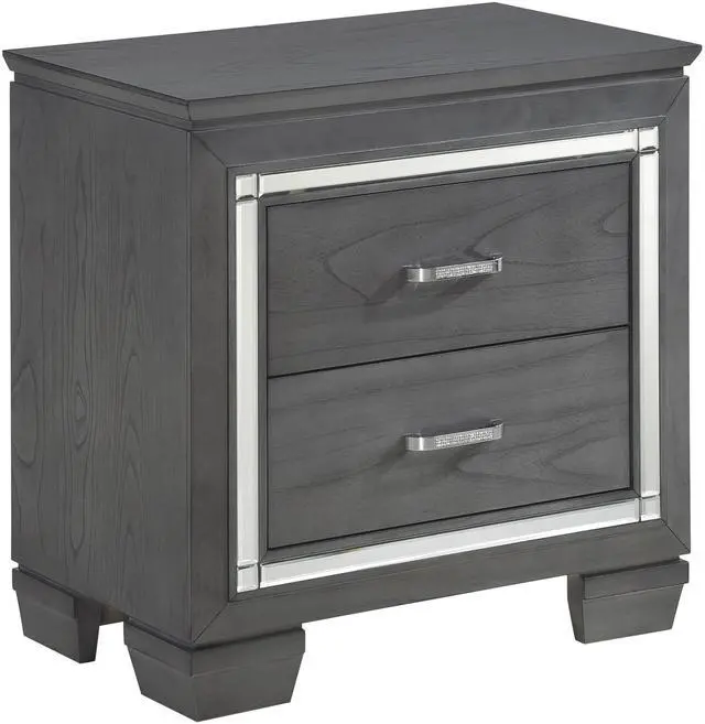 Alt view image 2 of 7 - Glamourous Style 1pc Nightstand of 2x Drawers LED Lighting Faux Crystals Bar Pulls Gray Finish Modern Bedroom Furniture